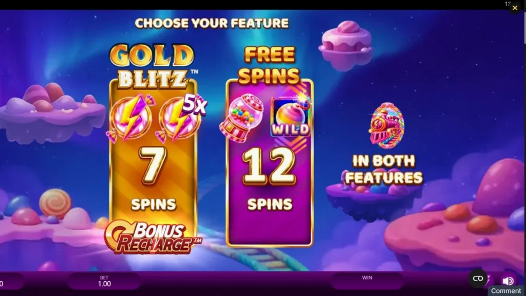 Candy Express Gold Blitz slot machine interface with candy theme